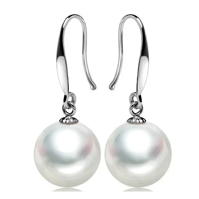 10mm Pearl Drop Earrings – 925 Sterling Silver Jewelry for Women – Elegant Wedding & Party Gift