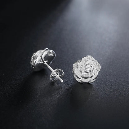 925 Sterling Silver Rose Flower Stud Earrings – Elegant Floral Jewelry for Women, Perfect for Weddings, Parties, and Special Occasions