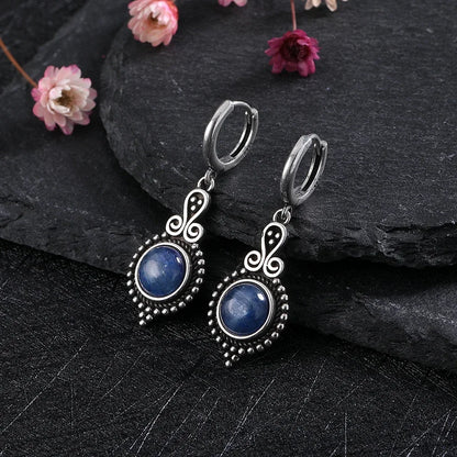 Elegant Natural Kyanite 925 Sterling Silver Drop Earrings – Vintage Geometric Hoop Earrings for Women, Perfect for Weddings & Engagements