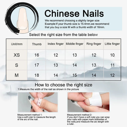 10PCS Chinese Bamboo Poetry Painting Press-On Nails - Long Acrylic Full Cover Reusable False Nails Set for Women