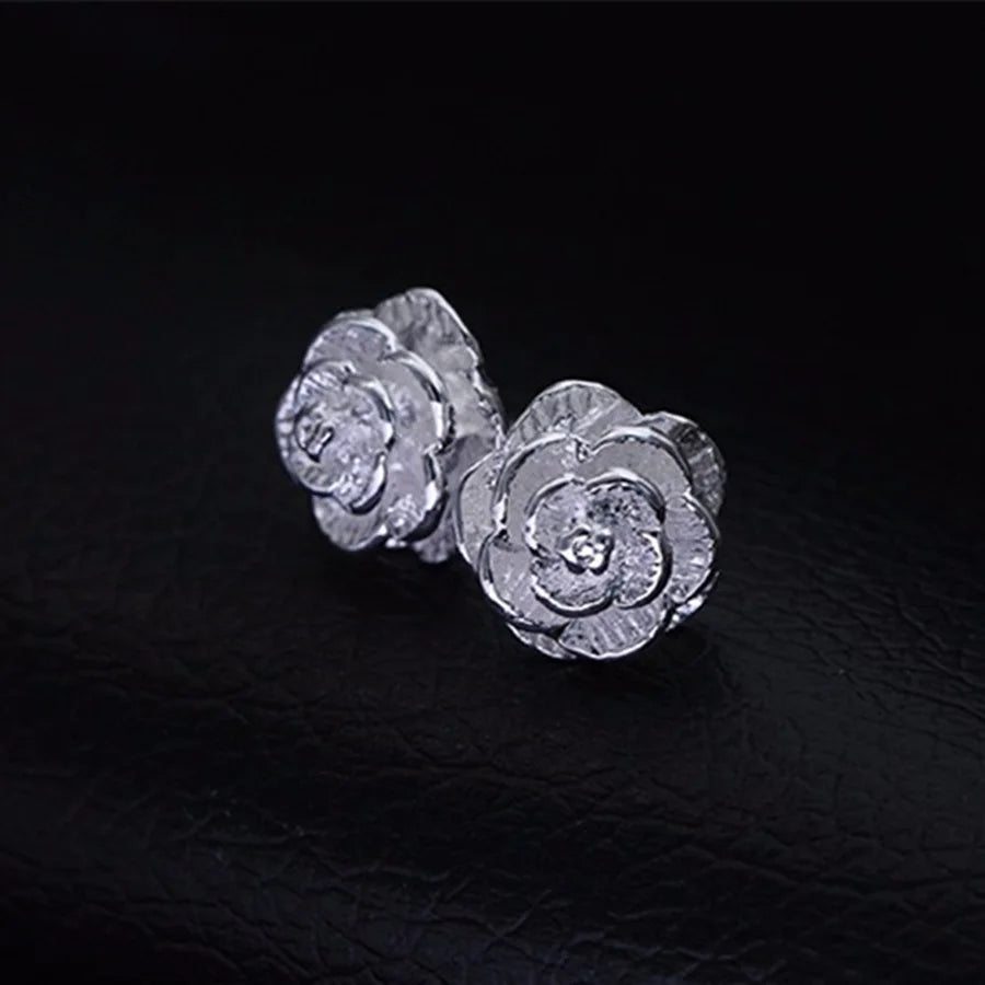 925 Sterling Silver Rose Flower Stud Earrings – Elegant Floral Jewelry for Women, Perfect for Weddings, Parties, and Special Occasions