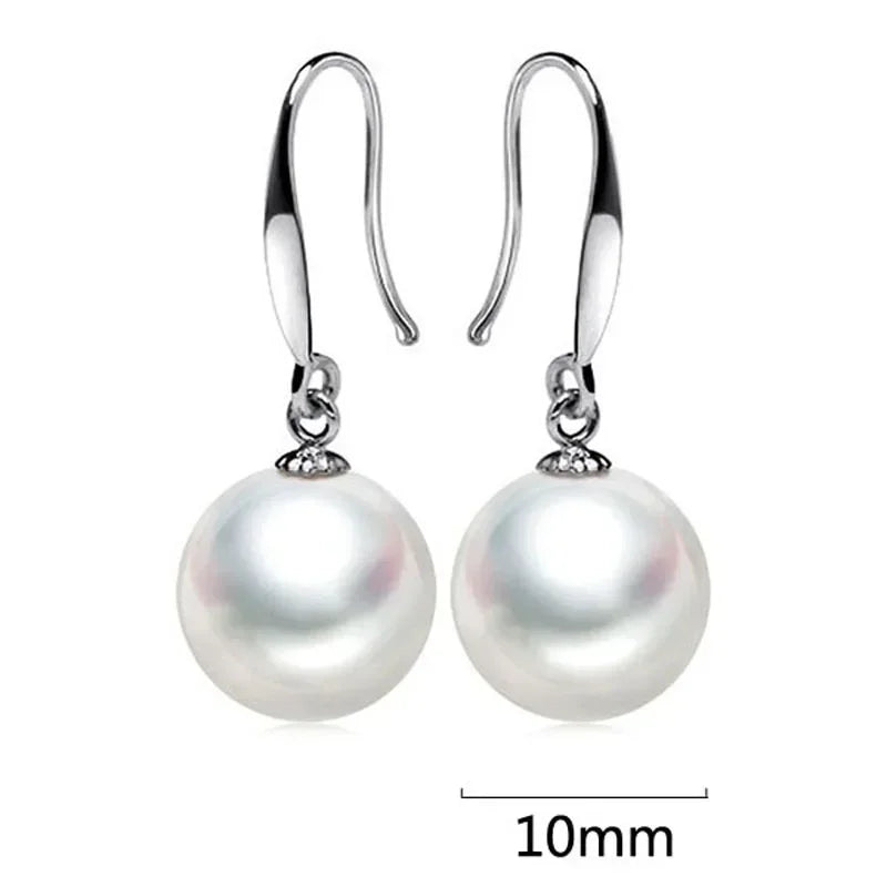 10mm Pearl Drop Earrings – 925 Sterling Silver Jewelry for Women – Elegant Wedding & Party Gift