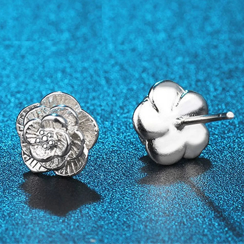 925 Sterling Silver Rose Flower Stud Earrings – Elegant Floral Jewelry for Women, Perfect for Weddings, Parties, and Special Occasions