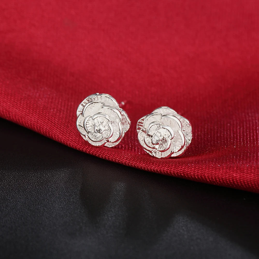 925 Sterling Silver Rose Flower Stud Earrings – Elegant Floral Jewelry for Women, Perfect for Weddings, Parties, and Special Occasions