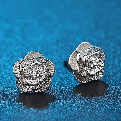 925 Sterling Silver Rose Flower Stud Earrings – Elegant Floral Jewelry for Women, Perfect for Weddings, Parties, and Special Occasions